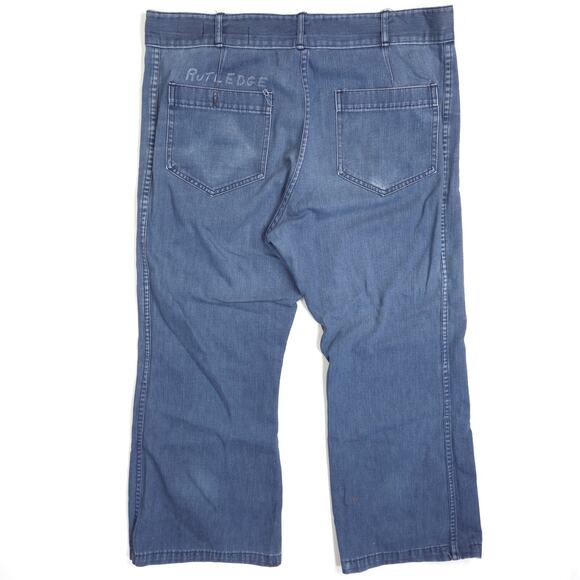 VTG 70s Seafarer Bell Bottom Jeans Mens 36x26 US Navy Flared Distressed Stained - Picture 8 of 9